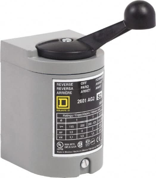Square D - NEMA, Enclosed Manual Motor Starter - 1-1/2 hp at 115 VAC, 2 hp at 200 VAC, 2 hp at 230 VAC & 2 hp at 575 VAC, CSA LR25490 Class 3211 05, NEMA 1 & UL Listed File E42243 CCN NLRV - Exact Tooling