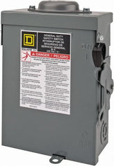 Square D - 60 Amp, 240 V, 3 Pole Nonfused Safety Switch - NEMA 3R, 10 hp at 240 VAC (Single Phase), 15 hp at 240 VAC (Triple Phase), 3PST Contact Form - Exact Tooling