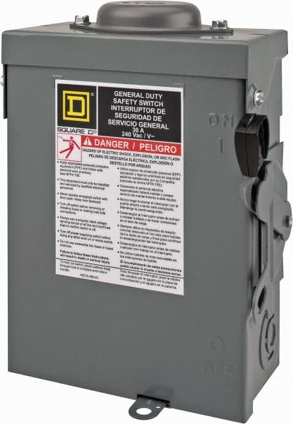 Square D - 30 Amp, 240 V, 3 Pole Nonfused Safety Switch - NEMA 3R, 3 hp at 240 VAC (Single Phase), 7.5 hp at 240 VAC (Triple Phase), 3PST Contact Form - Exact Tooling