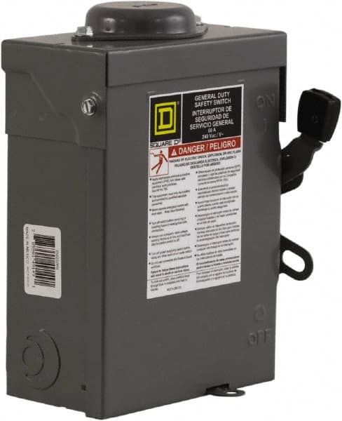 Square D - 60 Amp, 240 V, 2 Pole Nonfused Safety Switch - NEMA 3R, 10 hp at 240 VAC (Single Phase), DPST Contact Form - Exact Tooling