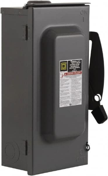 Square D - 100 Amp, 240 V, 3 Pole Fused Safety Switch - NEMA 3R, 15 hp at 240 VAC (Single Phase), 30 hp at 240 VAC (Triple Phase), 3PST Contact Form - Exact Tooling