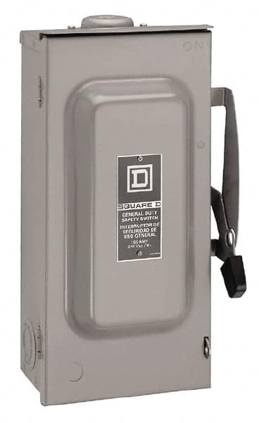 Square D - 100 Amp, 240 V, 2 Pole Fused Safety Switch - NEMA 3R, 15 hp at 240 VAC (Single Phase), 30 hp at 240 VAC (Triple Phase), DPST Contact Form - Exact Tooling