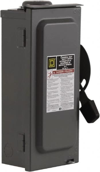 Square D - 60 Amp, 240 V, 3 Pole Fused Safety Switch - NEMA 3R, 10 hp at 240 VAC (Single Phase), 15 hp at 240 VAC (Triple Phase), 3PST Contact Form - Exact Tooling