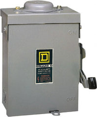 Square D - 30 Amp, 240 V, 2 Pole Fused Safety Switch - NEMA 3R, 3 hp at 240 VAC (Single Phase), 7.5 hp at 240 VAC (Triple Phase), DPST Contact Form - Exact Tooling