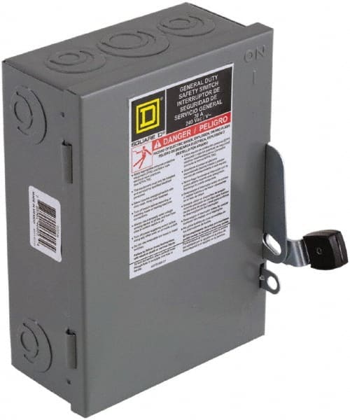 Square D - 30 Amp, 240 V, 3 Pole Nonfused Safety Switch - NEMA 1, 3 hp at 240 VAC (Single Phase), 7.5 hp at 240 VAC (Triple Phase), 3PST Contact Form - Exact Tooling