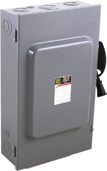 Square D - 200 Amp, 240 V, 3 Pole Fused Safety Switch - NEMA 1, 15 hp at 240 VAC (Single Phase), 60 hp at 240 VAC (Triple Phase), 3PST Contact Form - Exact Tooling