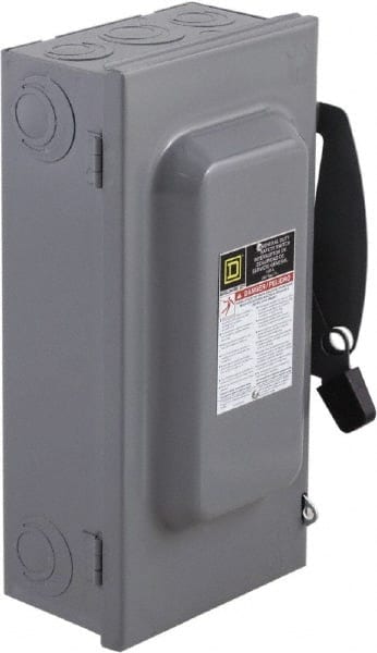 Square D - 60 Amp, 240 V, 3 Pole Fused Safety Switch - NEMA 1, 10 hp at 240 VAC (Single Phase), 15 hp at 240 VAC (Triple Phase), 3PST Contact Form - Exact Tooling