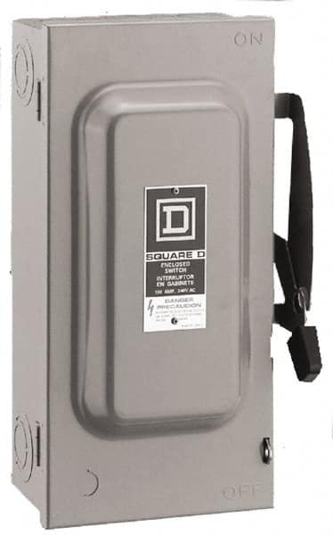 Square D - 60 Amp, 240 V, 2 Pole Fused Safety Switch - NEMA 1, 10 hp at 240 VAC (Single Phase), 15 hp at 240 VAC (Triple Phase), DPST Contact Form - Exact Tooling