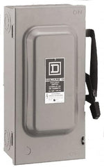 Square D - 60 Amp, 240 V, 2 Pole Fused Safety Switch - NEMA 1, 10 hp at 240 VAC (Single Phase), 15 hp at 240 VAC (Triple Phase), DPST Contact Form - Exact Tooling