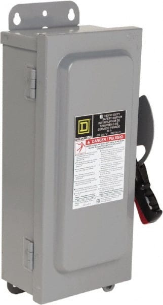 Square D - 30 Amp, 600 VAC/VDC, 3 Pole Fused Safety Switch - NEMA 12 & 3R, 7.5 hp at 480 VAC, 5 hp at 250 VDC (Single Phase), 20 hp at 600 VAC, 10 hp at 600 VDC (Triple Phase) - Exact Tooling