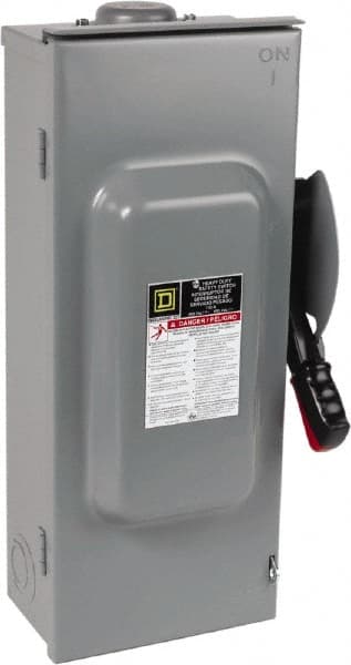 Square D - 100 Amp, 600 VAC/VDC, 3 Pole Fused Safety Switch - NEMA 3R, 30 hp at 480 VAC (Single Phase), 75 hp at 600 VAC, 50 hp at 600 VDC (Triple Phase), 3PST Contact Form - Exact Tooling