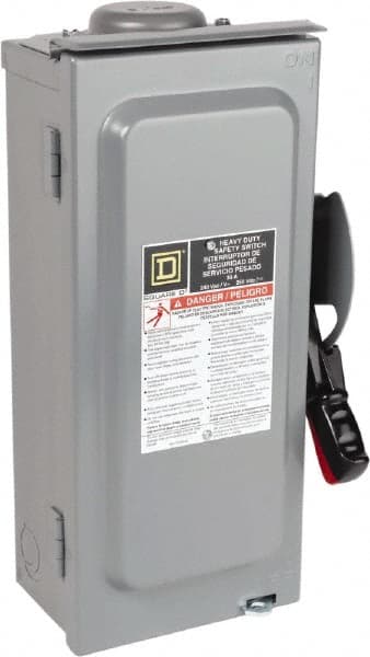 Square D - 30 Amp, 240 VAC, 250 VDC, 3 Pole Fused Safety Switch - NEMA 3R, 3 hp at 240 VAC (Single Phase), 7.5 hp at 240 VAC, 5 hp at 250 VDC (Triple Phase), 3PST Contact Form - Exact Tooling