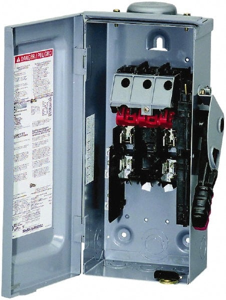Square D - 30 Amp, 240 VAC, 250 VDC, 2 Pole Fused Safety Switch - NEMA 3R, 3 hp at 240 VAC (Single Phase), 7.5 hp at 240 VAC, 5 hp at 250 VDC (Triple Phase), DPST Contact Form - Exact Tooling