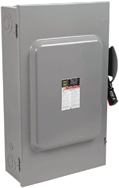 Square D - 200 Amp, 240 VAC, 250 VDC, 3 Pole Fused Safety Switch - NEMA 1, 15 hp at 240 VAC (Single Phase), 60 hp at 240 VAC, 40 hp at 250 VDC (Triple Phase), 3PST Contact Form - Exact Tooling
