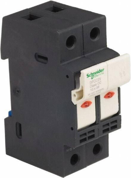 Schneider Electric - 2 Pole, 600 Volt, 30 Amp, DIN Rail Mount Fuse Holder - Compatible with CC Class, 35mm Wide Fuse - Exact Tooling
