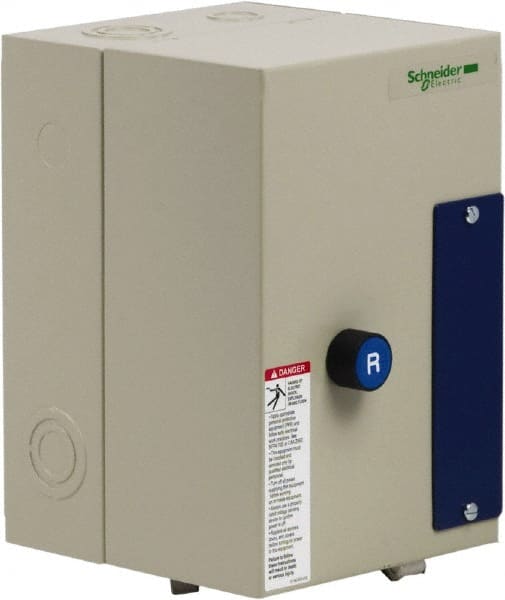 Schneider Electric - 3 Pole, 32 Amp, 120 Coil VAC, Nonreversible Enclosed IEC Motor Starter - 1 Phase Hp: 2 at 120 VAC, 5 at 240 VAC, 3 Phase Hp: 10 at 208 VAC, 10 at 230 VAC, 20 at 460 VAC, 25 at 575 VAC - Exact Tooling