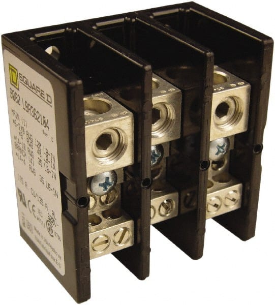 Square D - 3 Poles, 135 (Aluminium), 175 (Copper) Amp, Phenolic Power Distribution Block - 600 VAC, 1 Primary Connection - Exact Tooling