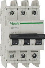 Schneider Electric - 35 Amp, 125 VDC, 240 VAC, 60 VDC, 3 Pole, DIN Rail Mount, Fixed Mount Miniature Circuit Breaker - Thermal Magnetic Trip, Multiple Breaking Capacity Ratings, 73mm Deep x 107mm High x 54mm Wide - Exact Tooling