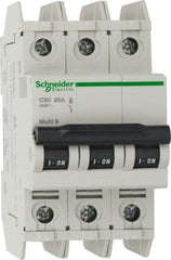 Schneider Electric - 25 Amp, 125 VDC, 240 VAC, 60 VDC, 3 Pole, DIN Rail Mount, Fixed Mount Miniature Circuit Breaker - Thermal Magnetic Trip, Multiple Breaking Capacity Ratings, 73mm Deep x 107mm High x 54mm Wide - Exact Tooling