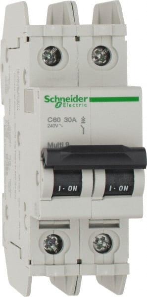 Schneider Electric - 30 Amp, 125 VDC, 240 VAC, 60 VDC, 1 Pole, DIN Rail Mount, Fixed Mount Miniature Circuit Breaker - Thermal Magnetic Trip, Multiple Breaking Capacity Ratings, 73mm Deep x 107mm High x 36mm Wide - Exact Tooling