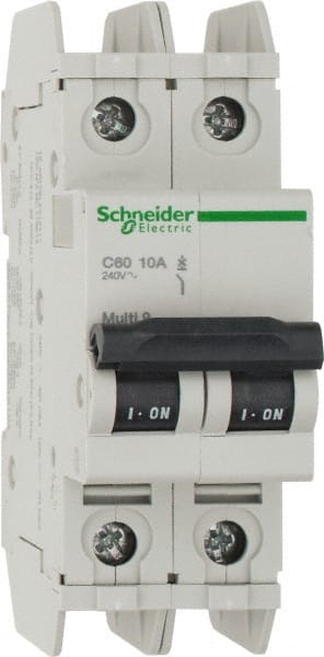 Schneider Electric - 10 Amp, 125 VDC, 240 VAC, 60 VDC, 1 Pole, DIN Rail Mount, Fixed Mount Miniature Circuit Breaker - Thermal Magnetic Trip, Multiple Breaking Capacity Ratings, 73mm Deep x 107mm High x 36mm Wide - Exact Tooling