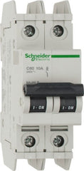 Schneider Electric - 10 Amp, 125 VDC, 240 VAC, 60 VDC, 1 Pole, DIN Rail Mount, Fixed Mount Miniature Circuit Breaker - Thermal Magnetic Trip, Multiple Breaking Capacity Ratings, 73mm Deep x 107mm High x 36mm Wide - Exact Tooling