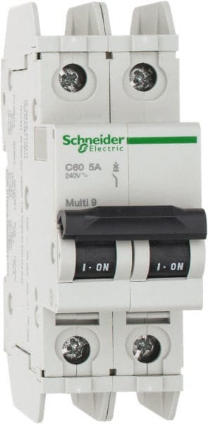 Schneider Electric - 5 Amp, 125 VDC, 240 VAC, 60 VDC, 1 Pole, DIN Rail Mount, Fixed Mount Miniature Circuit Breaker - Thermal Magnetic Trip, Multiple Breaking Capacity Ratings, 73mm Deep x 107mm High x 36mm Wide - Exact Tooling