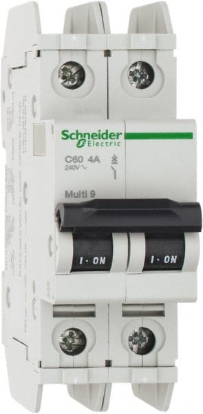 Schneider Electric - 4 Amp, 125 VDC, 240 VAC, 60 VDC, 1 Pole, DIN Rail Mount, Fixed Mount Miniature Circuit Breaker - Thermal Magnetic Trip, Multiple Breaking Capacity Ratings, 73mm Deep x 107mm High x 36mm Wide - Exact Tooling