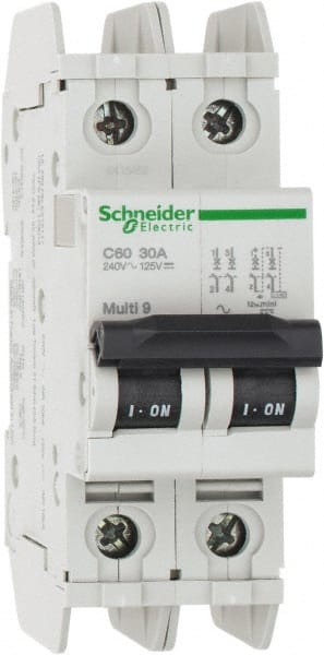 Schneider Electric - 30 Amp, 125 VDC, 240 VAC, 60 VDC, 1 Pole, DIN Rail Mount, Fixed Mount Miniature Circuit Breaker - Thermal Magnetic Trip, Multiple Breaking Capacity Ratings, 73mm Deep x 107mm High x 36mm Wide - Exact Tooling
