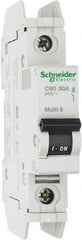 Schneider Electric - 30 Amp, 125 VDC, 240 VAC, 60 VDC, 1 Pole, DIN Rail Mount, Fixed Mount Miniature Circuit Breaker - Thermal Magnetic Trip, Multiple Breaking Capacity Ratings, 73mm Deep x 107mm High x 18mm Wide - Exact Tooling