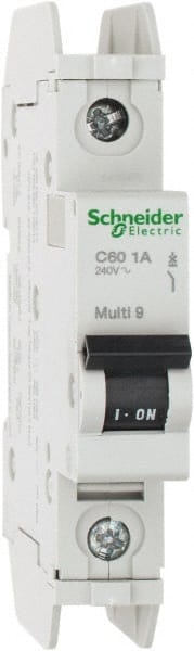 Schneider Electric - 1 Amp, 125 VDC, 240 VAC, 60 VDC, 1 Pole, DIN Rail Mount, Fixed Mount Miniature Circuit Breaker - Thermal Magnetic Trip, Multiple Breaking Capacity Ratings, 73mm Deep x 107mm High x 18mm Wide - Exact Tooling