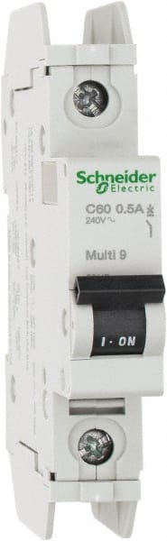 Schneider Electric - 0.50 Amp, 125 VDC, 240 VAC, 60 VDC, 1 Pole, DIN Rail Mount, Fixed Mount Miniature Circuit Breaker - Thermal Magnetic Trip, Multiple Breaking Capacity Ratings, 73mm Deep x 107mm High x 18mm Wide - Exact Tooling