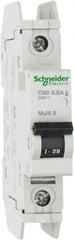 Schneider Electric - 0.50 Amp, 125 VDC, 240 VAC, 60 VDC, 1 Pole, DIN Rail Mount, Fixed Mount Miniature Circuit Breaker - Thermal Magnetic Trip, Multiple Breaking Capacity Ratings, 73mm Deep x 107mm High x 18mm Wide - Exact Tooling