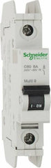 Schneider Electric - 8 Amp, 125 VDC, 240 VAC, 60 VDC, 1 Pole, DIN Rail Mount, Fixed Mount Miniature Circuit Breaker - Thermal Magnetic Trip, Multiple Breaking Capacity Ratings, 73mm Deep x 107mm High x 18mm Wide - Exact Tooling