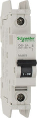 Schneider Electric - 2 Amp, 125 VDC, 240 VAC, 60 VDC, 1 Pole, DIN Rail Mount, Fixed Mount Miniature Circuit Breaker - Thermal Magnetic Trip, Multiple Breaking Capacity Ratings, 73mm Deep x 107mm High x 18mm Wide - Exact Tooling