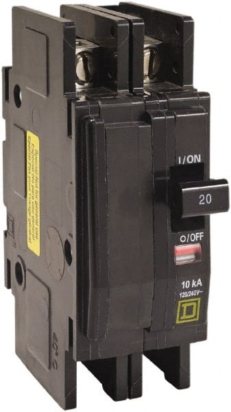 Square D - 60 Amp, 120/240 VAC, 2 Pole, DIN Rail Mounted, Flush Mount, Surface Mount Miniature Circuit Breaker - Thermal Magnetic Trip, 10 kA at 120/240 VAC Breaking Capacity, 14-2 (Aluminum), 14-2 (Copper) AWG, 74mm Deep x 103mm High x 19mm Wide - Exact Tooling