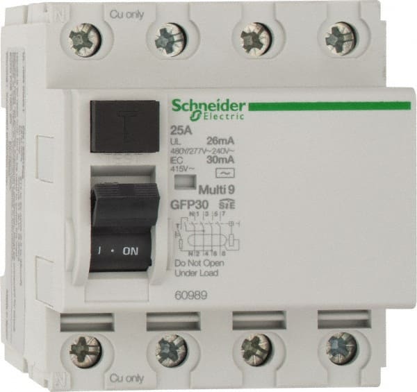 Schneider Electric - 25 Amp, 240 VAC, 277 VAC, 400 VAC, 415 VAC, 4 Pole, Residual Current Device - Exact Tooling