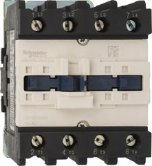 Schneider Electric - 4 Pole, 110 Coil VAC at 50/60 Hz, 80 Amp, Nonreversible IEC Contactor - 1 Phase hp: 10 at 230/240 VAC, 5 at 115 VAC, 3 Phase hp: 20 at 200/208 VAC, 20 at 230/240 VAC, 50 at 460/480 VAC, 50 at 575/600 VAC - Exact Tooling