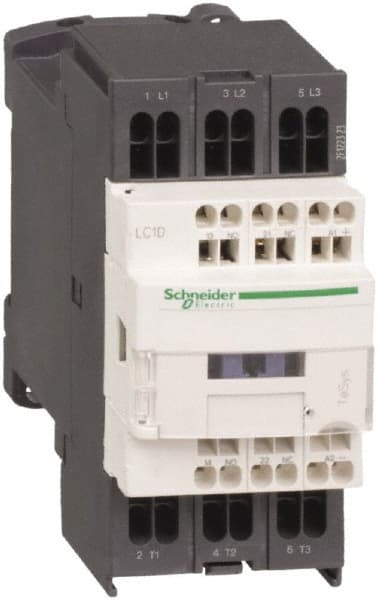 Schneider Electric - 3 Pole, 24 Coil VDC, 25 Amp at 440 VAC and 32 Amp at 440 VAC, Nonreversible IEC Contactor - 1 Phase hp: 2 at 115 VAC, 5 at 230/240 VAC, 3 Phase hp: 10 at 230/240 VAC, 20 at 460/480 VAC, 30 at 575/600 VAC, 7.5 at 200/208 VAC - Exact Tooling