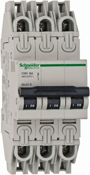 Schneider Electric - 6 Amp, 125 VDC, 240 VAC, 60 VDC, 1 Pole, DIN Rail Mount, Fixed Mount Miniature Circuit Breaker - Thermal Magnetic Trip, 10 kA at 277 VAC Breaking Capacity, 73mm Deep x 81mm High x 18mm Wide - Exact Tooling