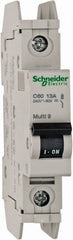 Schneider Electric - 13 Amp, 125 VDC, 240 VAC, 60 VDC, 1 Pole, DIN Rail Mount, Fixed Mount Miniature Circuit Breaker - Thermal Magnetic Trip, Multiple Breaking Capacity Ratings, 73mm Deep x 107mm High x 18mm Wide - Exact Tooling
