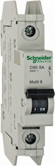 Schneider Electric - 5 Amp, 125 VDC, 240 VAC, 60 VDC, 1 Pole, DIN Rail Mount, Fixed Mount Miniature Circuit Breaker - Thermal Magnetic Trip, Multiple Breaking Capacity Ratings, 73mm Deep x 107mm High x 18mm Wide - Exact Tooling
