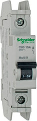 Schneider Electric - 15 Amp, 125 VDC, 240 VAC, 60 VDC, 1 Pole, DIN Rail Mount, Fixed Mount Miniature Circuit Breaker - Thermal Magnetic Trip, Multiple Breaking Capacity Ratings, 73mm Deep x 107mm High x 18mm Wide - Exact Tooling