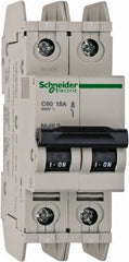 Schneider Electric - 15 Amp, 125 VDC, 240 VAC, 60 VDC, 1 Pole, DIN Rail Mount, Fixed Mount Miniature Circuit Breaker - Thermal Magnetic Trip, Multiple Breaking Capacity Ratings, 73mm Deep x 107mm High x 36mm Wide - Exact Tooling