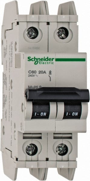 Schneider Electric - 20 Amp, 125 VDC, 240 VAC, 60 VDC, 1 Pole, DIN Rail Mount, Fixed Mount Miniature Circuit Breaker - Thermal Magnetic Trip, Multiple Breaking Capacity Ratings, 73mm Deep x 107mm High x 36mm Wide - Exact Tooling