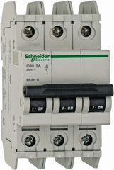 Schneider Electric - 2 Amp, 125 VDC, 240 VAC, 60 VDC, 3 Pole, DIN Rail Mount, Fixed Mount Miniature Circuit Breaker - Thermal Magnetic Trip, Multiple Breaking Capacity Ratings, 73mm Deep x 107mm High x 54mm Wide - Exact Tooling