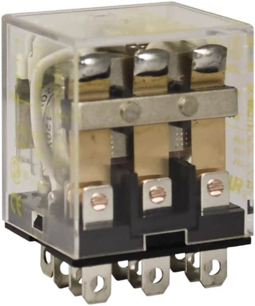 Square D - 1/2 hp at 120 Volt & 3/4 hp at 240 Volt, Electromechanical Plug-in General Purpose Relay - 10 Amp at 250 VAC, 3PDT, 120 VAC at 50/60 Hz - Exact Tooling