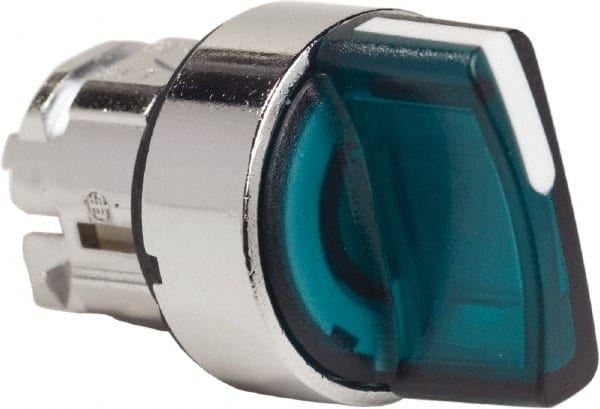 Schneider Electric - 22mm Mount Hole, 3 Position, Handle Operated, Selector Switch - Green, Momentary (MO), Illuminated, Shock, Vibration and Water Resistant - Exact Tooling