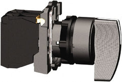 Schneider Electric - 22mm Mount Hole, 3 Position, Handle Operated, Selector Switch with Contact Blocks - Black, Momentary (MO), 2NO, Shock, Vibration and Water Resistant - Exact Tooling