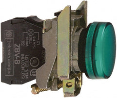 Schneider Electric - 250 V Green Lens Pilot Light - Round Lens, Screw Clamp Connector, 30mm Wide, Vibration Resistant, Water Resistant - Exact Tooling
